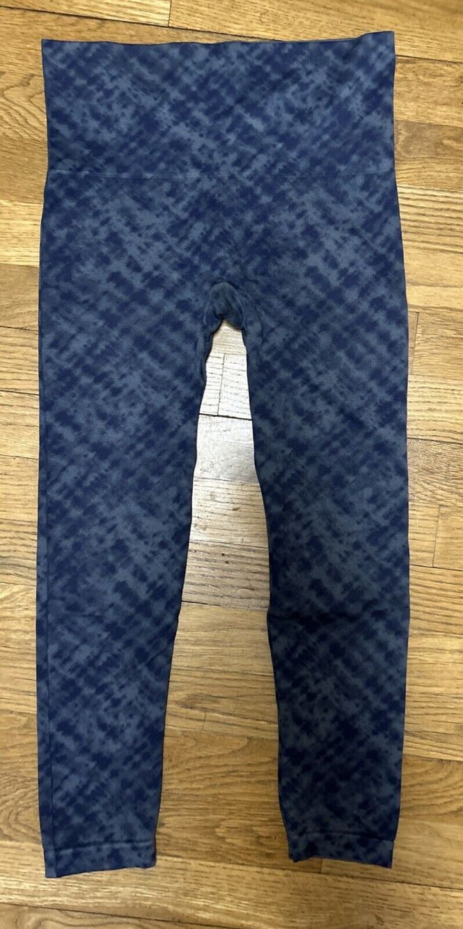 Women’s SPANX Sara Blakey Blue Marble Look At Me Seamless Leggings Size S *A1